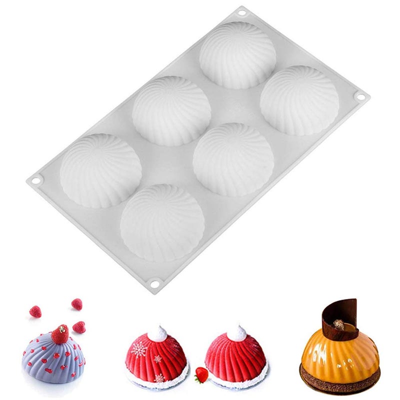 OCPO Kitchen Swirl Silicone Mold for Baking Mousse Cake, Pastry, Chocolate, Dessert, Pudding, Jelly, Cake Decorating Mold, 3D Swirl Shape (6-Cavity) - Image 1